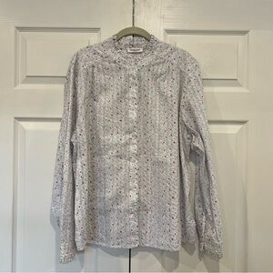 beachlunchlounge Karolee Heart Print Cotton Shirt Ruffle Neck Buttons Womens XL